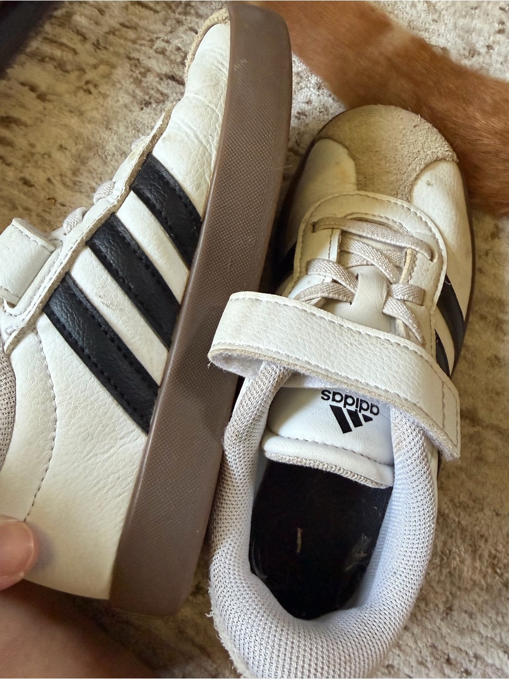 12 - adidas Kids White and Black Classic Velcro Laced Sneakers